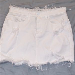 Express Distressed White Denim Skirt